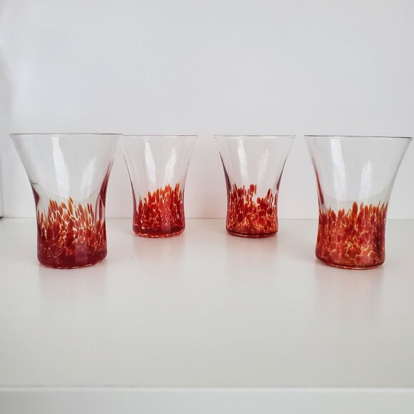 Hand Blown Flared Rim Shot Glasses Flaming Orange-Red To Clear 4 Set Barware - Picture 1 of 11